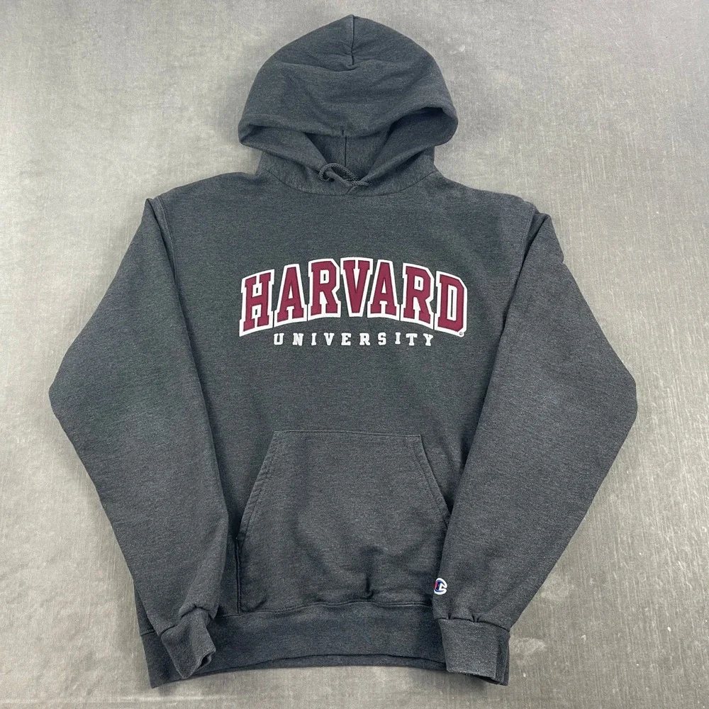 Harvard University Champion Mens Medium Gray Hoodie Pullover Sweatshirt